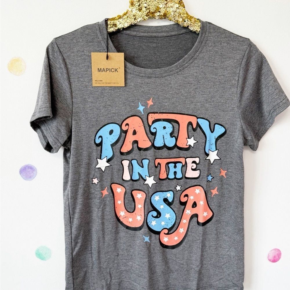 Gray Graphic Tee with USA Print